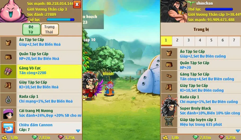nm 2 skh 1 liên hoàn 1 socola,dư 1 set tiềm năng 4 sao và nhiều item,đệ bư skill đẹp,nv xên c1